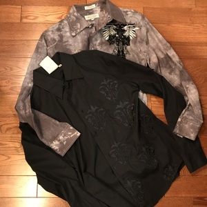 TWO men’s rockstar button up shirts.